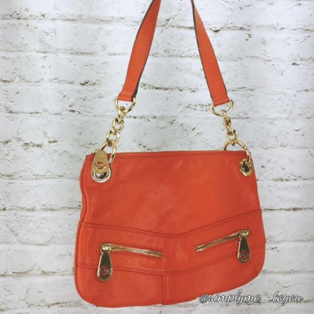 Michael Kors Orange Pebbled Leather Should…